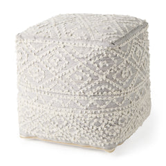 Farida Light Gray Wool and Polyester Patterned Pouf - Ornate Home