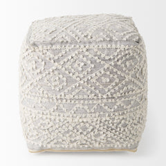 Farida Light Gray Wool and Polyester Patterned Pouf - Ornate Home