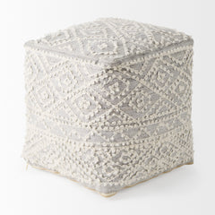 Farida Light Gray Wool and Polyester Patterned Pouf - Ornate Home