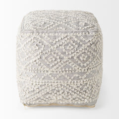 Farida Light Gray Wool and Polyester Patterned Pouf - Ornate Home