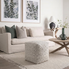 Farida Light Gray Wool and Polyester Patterned Pouf - Ornate Home