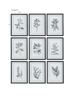 Farmhouse Florals Black/White Framed Prints (Set of 9) - Ornate Home