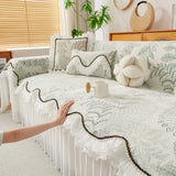 Farmhouse Ruffled Lace Sofa Slipcover Vintage Furniture Protector with Botanical Print - Ornate Home
