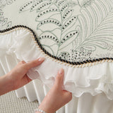 Farmhouse Ruffled Lace Sofa Slipcover Vintage Furniture Protector with Botanical Print - Ornate Home