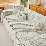 Farmhouse Ruffled Lace Sofa Slipcover Vintage Furniture Protector with Botanical Print - Ornate Home