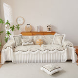 Farmhouse Ruffled Lace Sofa Slipcover Vintage Furniture Protector with Botanical Print - Ornate Home
