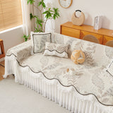 Farmhouse Ruffled Lace Sofa Slipcover Vintage Furniture Protector with Botanical Print - Ornate Home