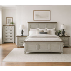 Farmington Medium Brown/Washed Stone 4-Piece King Bedroom Set with 2 Nightstands & Chest - Ornate Home