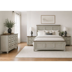 Farmington Medium Brown/Washed Stone 4-Piece King Bedroom Set with 2 Nightstands & Dresser - Ornate Home