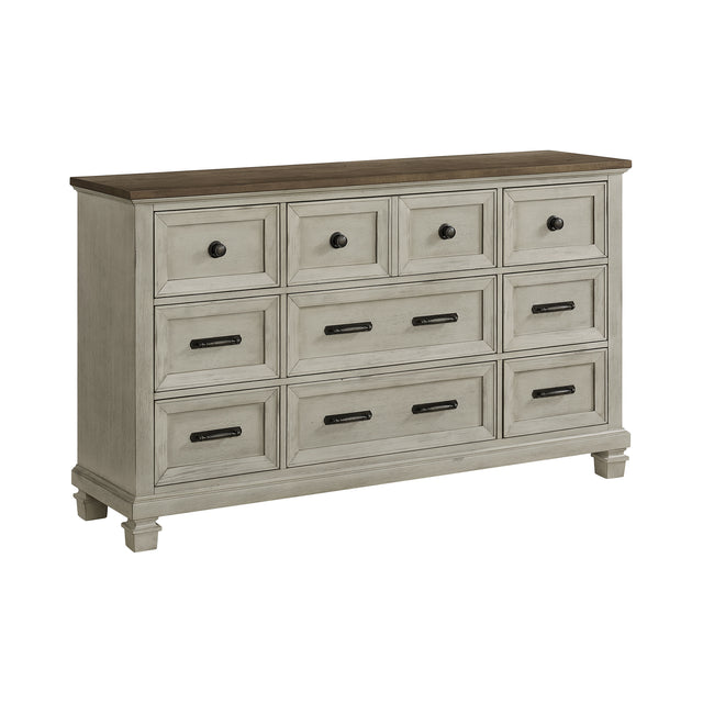 Farmington Medium Brown/Washed Stone 9-Drawer Dresser - Ornate Home