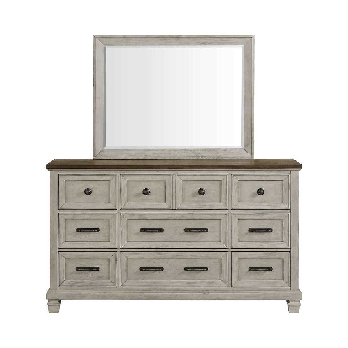 Farmington Medium Brown/Washed Stone Dresser & Mirror Set - Ornate Home