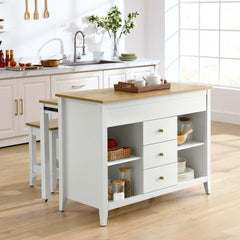 Farmstead Oak/White 3-Piece Kitchen Island and Stool Set - Ornate Home