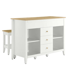 Farmstead Oak/White 3-Piece Kitchen Island and Stool Set - Ornate Home