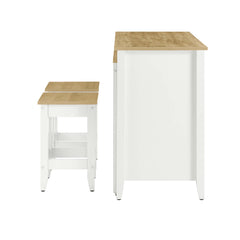 Farmstead Oak/White 3-Piece Kitchen Island and Stool Set - Ornate Home