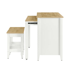 Farmstead Oak/White 3-Piece Kitchen Island and Stool Set - Ornate Home