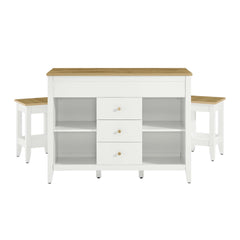 Farmstead Oak/White 3-Piece Kitchen Island and Stool Set - Ornate Home