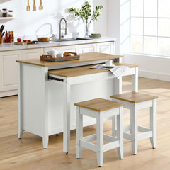 Farmstead Oak/White 3-Piece Kitchen Island and Stool Set - Ornate Home