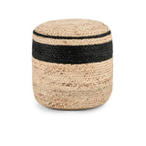 Faro Jute Beige Natural/Black Pouf - Ornate Home