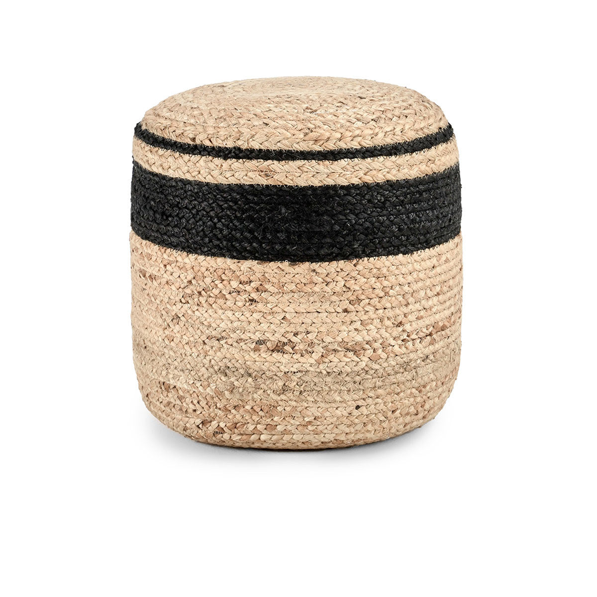 Faro Jute Beige Natural/Black Pouf - Ornate Home