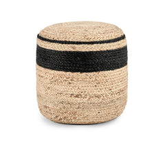 Faro Jute Beige Natural/Black Pouf - Ornate Home