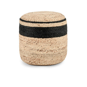 Faro Jute Beige Natural/Black Pouf - Ornate Home