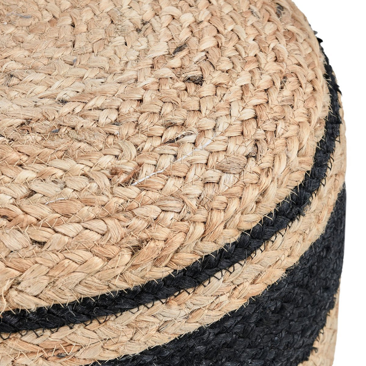 Faro Jute Beige Natural/Black Pouf - Ornate Home