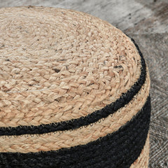 Faro Jute Beige Natural/Black Pouf - Ornate Home