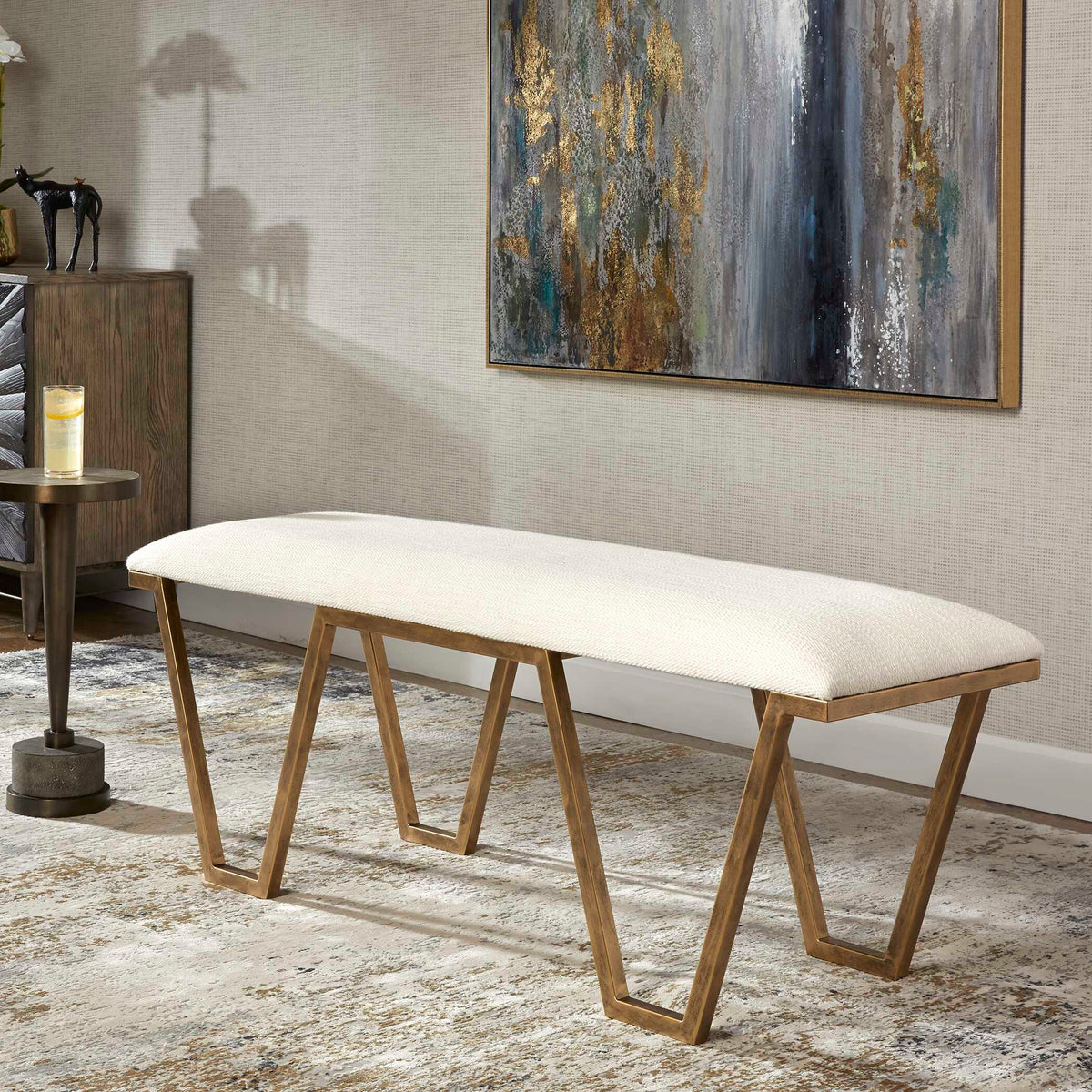 Farrah Gold/White Geometric Bench - Ornate Home