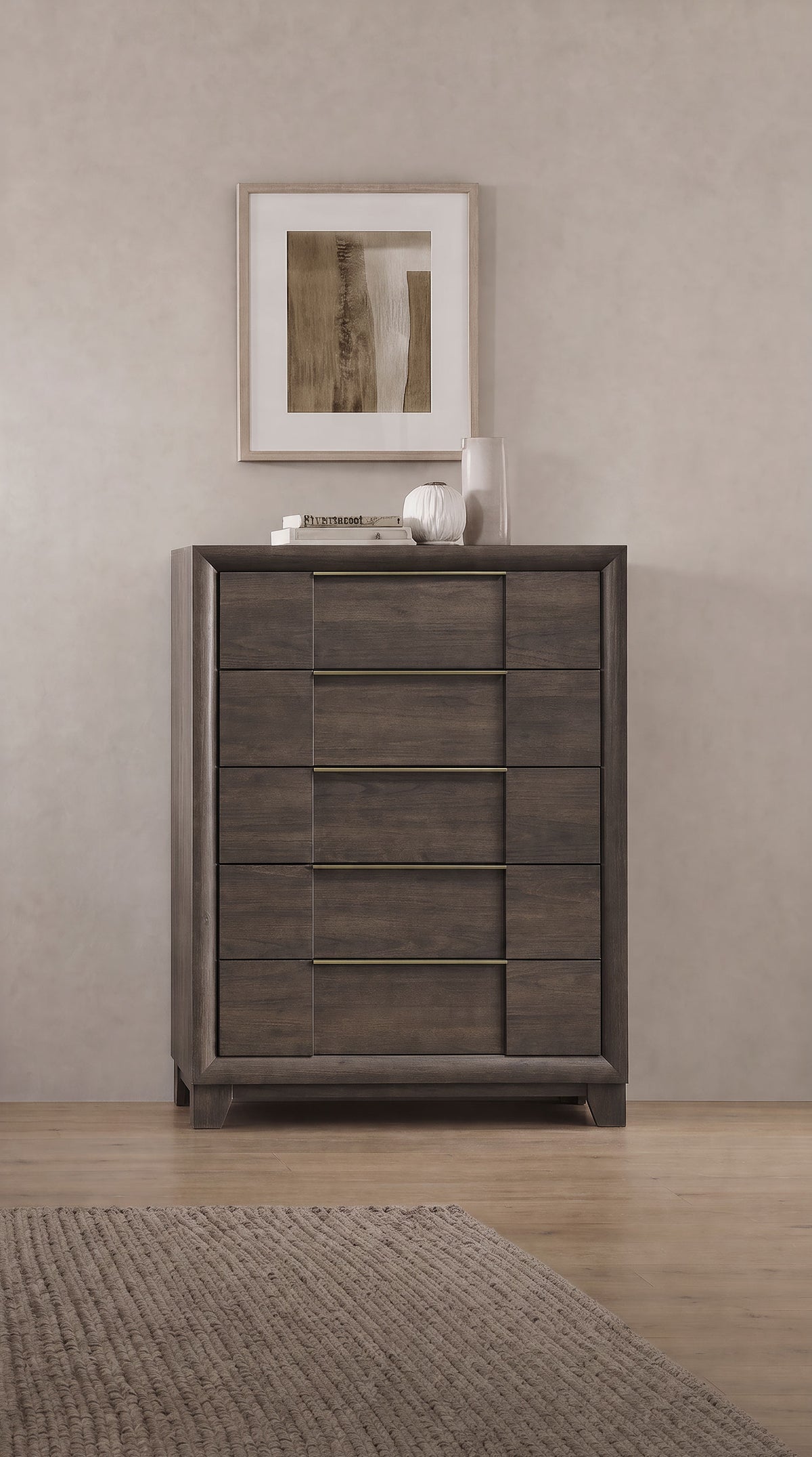 Farre Dark Brown 5-drawer Chest Of Drawers - Ornate Home