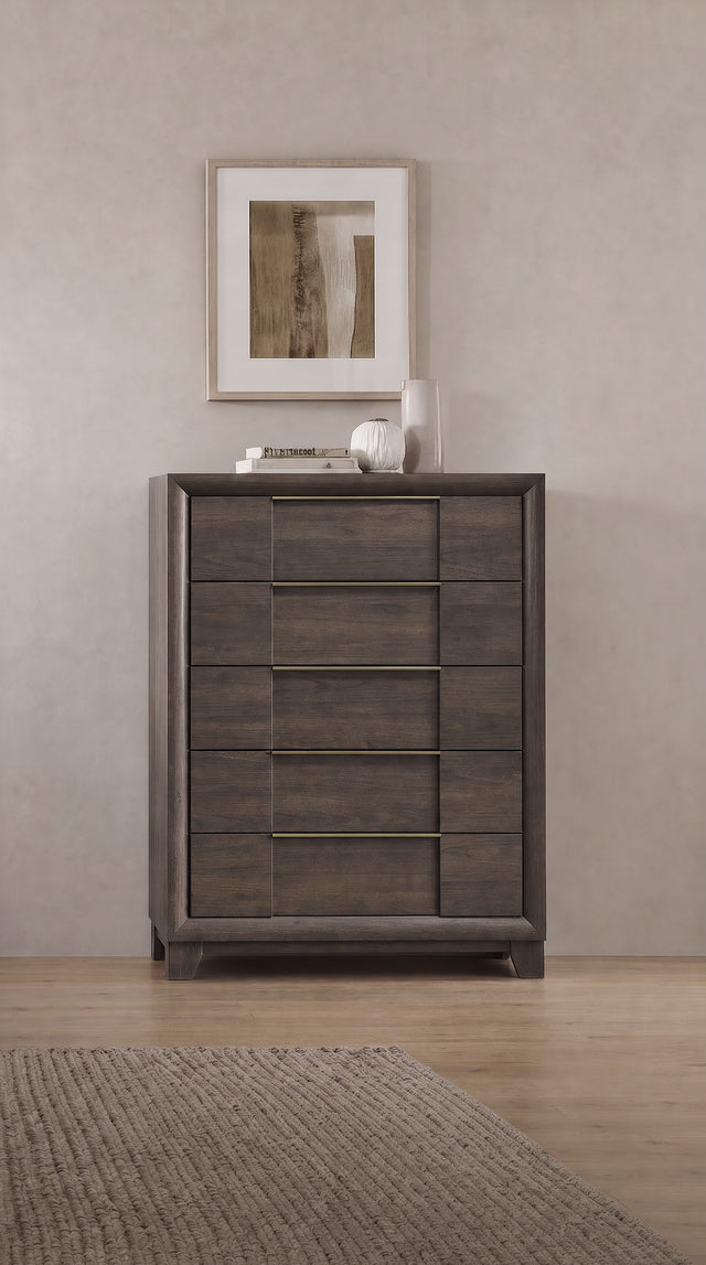 Farre Dark Brown 5-drawer Chest Of Drawers - Ornate Home