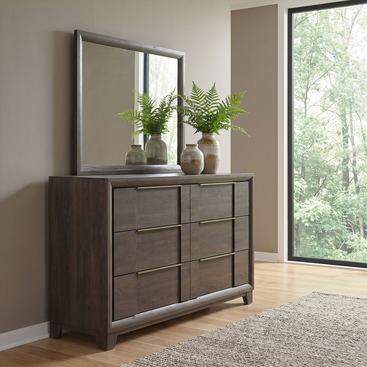 Farre Dark Brown 6-drawer Dresser With Mirror - Ornate Home