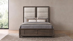 Farre Dark Brown Queen Upholstered Platform Panel Bed - Ornate Home