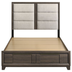 Farre Dark Brown Queen Upholstered Storage Platform Bed - Ornate Home