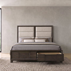 Farre Dark Brown Queen Upholstered Storage Platform Bed - Ornate Home