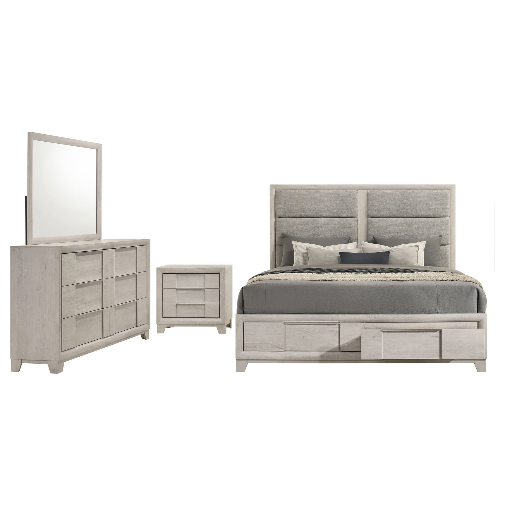 Farre Washed Grey 4-Piece Eastern King Bedroom Set - Ornate Home