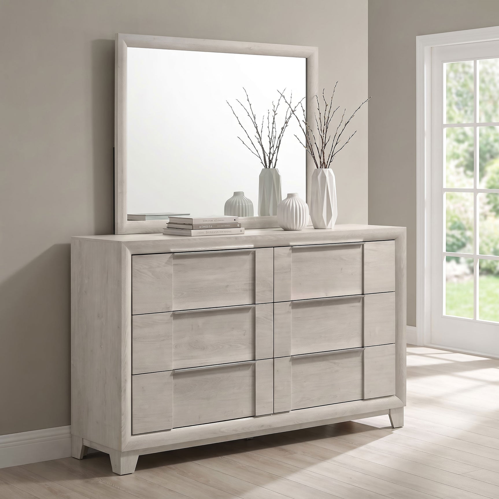 Farre Washed Grey 6-drawer Dresser With Mirror - Ornate Home