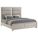 Farre Washed Grey Eastern King Upholstered Platform Panel Bed - Ornate Home