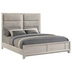 Farre Washed Grey Eastern King Upholstered Platform Panel Bed - Ornate Home