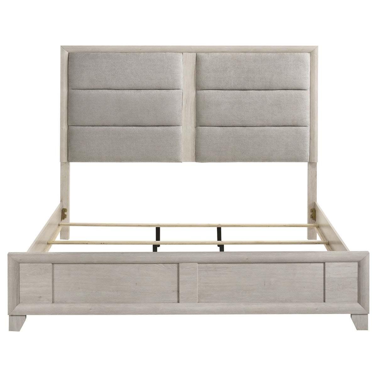 Farre Washed Grey Eastern King Upholstered Platform Panel Bed - Ornate Home
