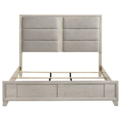 Farre Washed Grey Eastern King Upholstered Platform Panel Bed - Ornate Home