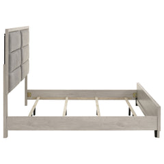 Farre Washed Grey Eastern King Upholstered Platform Panel Bed - Ornate Home