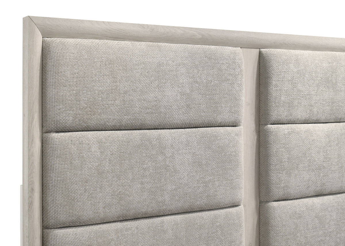 Farre Washed Grey Eastern King Upholstered Platform Panel Bed - Ornate Home