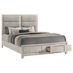 Farre Washed Grey Eastern King Upholstered Storage Platform Bed - Ornate Home