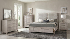 Farre Washed Grey Eastern King Upholstered Storage Platform Bed - Ornate Home