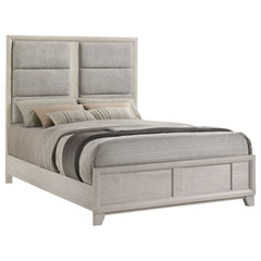 Farre Washed Grey Queen Upholstered Platform Panel Bed - Ornate Home