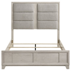 Farre Washed Grey Queen Upholstered Platform Panel Bed - Ornate Home