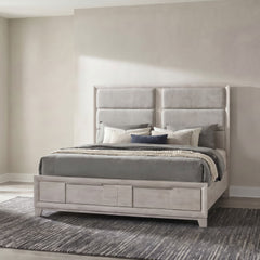 Farre Washed Grey Queen Upholstered Storage Platform Bed - Ornate Home