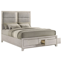 Farre Washed Grey Queen Upholstered Storage Platform Bed - Ornate Home