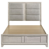 Farre Washed Grey Queen Upholstered Storage Platform Bed - Ornate Home