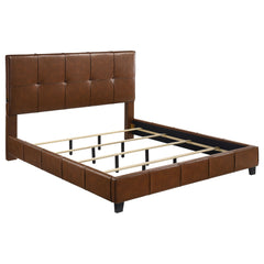 Farrell Brown Eastern King Leatherette Upholstered Panel Bed - Ornate Home